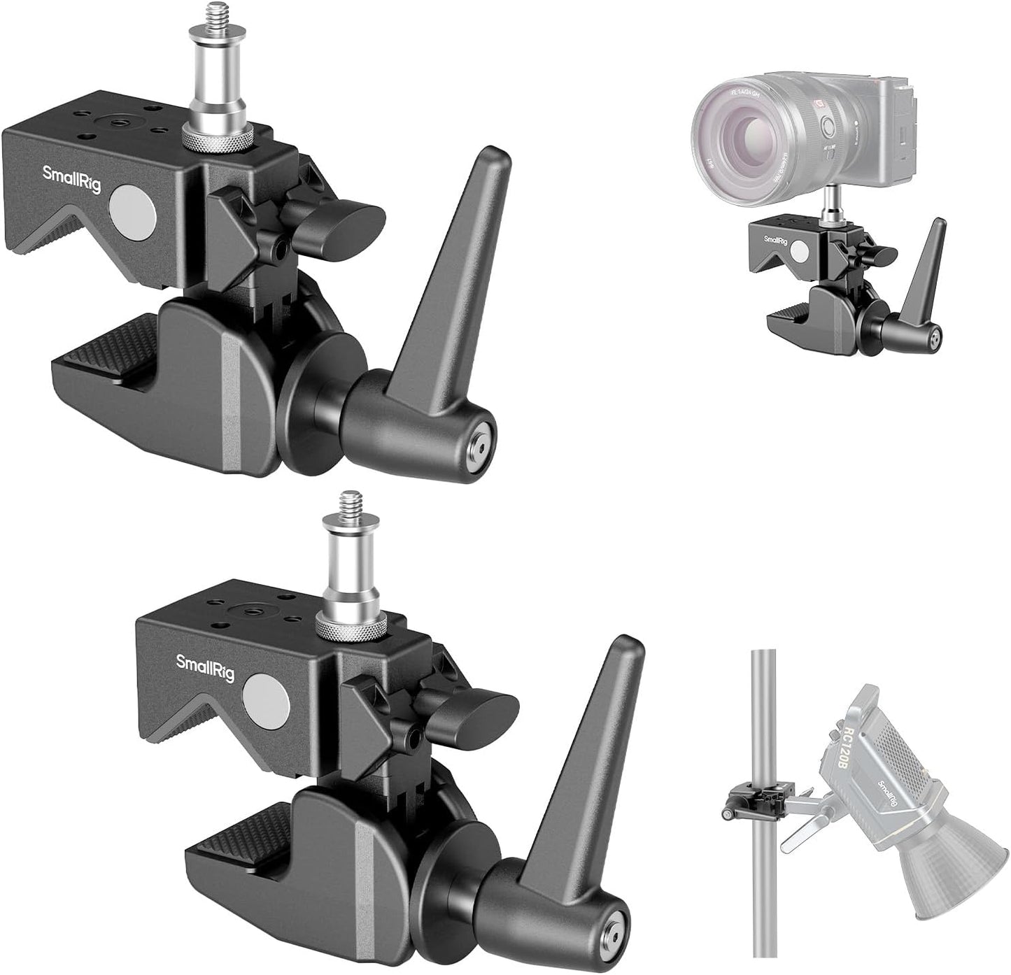 Kit 2 abrazaderas carga 15kg rosca 1/4-20 y 3/8-16 para cámara