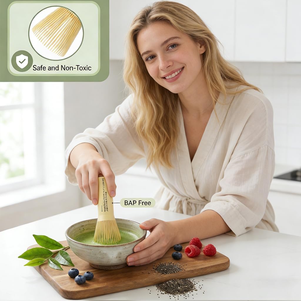 Batidor matcha plástico reutilizable beige