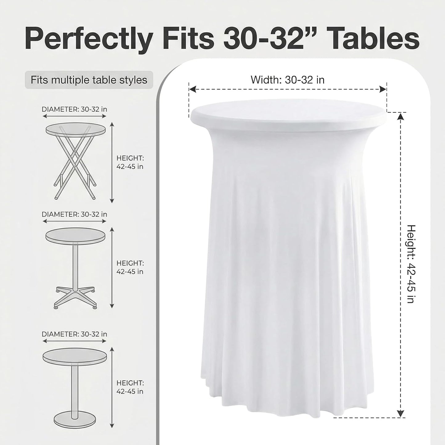 6 Manteles Elastano Blanco para Mesa Cóctel con Volantes