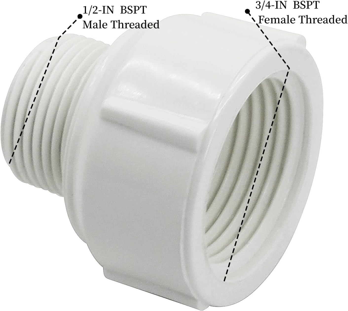10 Adaptadores PVC 1/2m a 3/4h con cinta sellado BSPT blanca