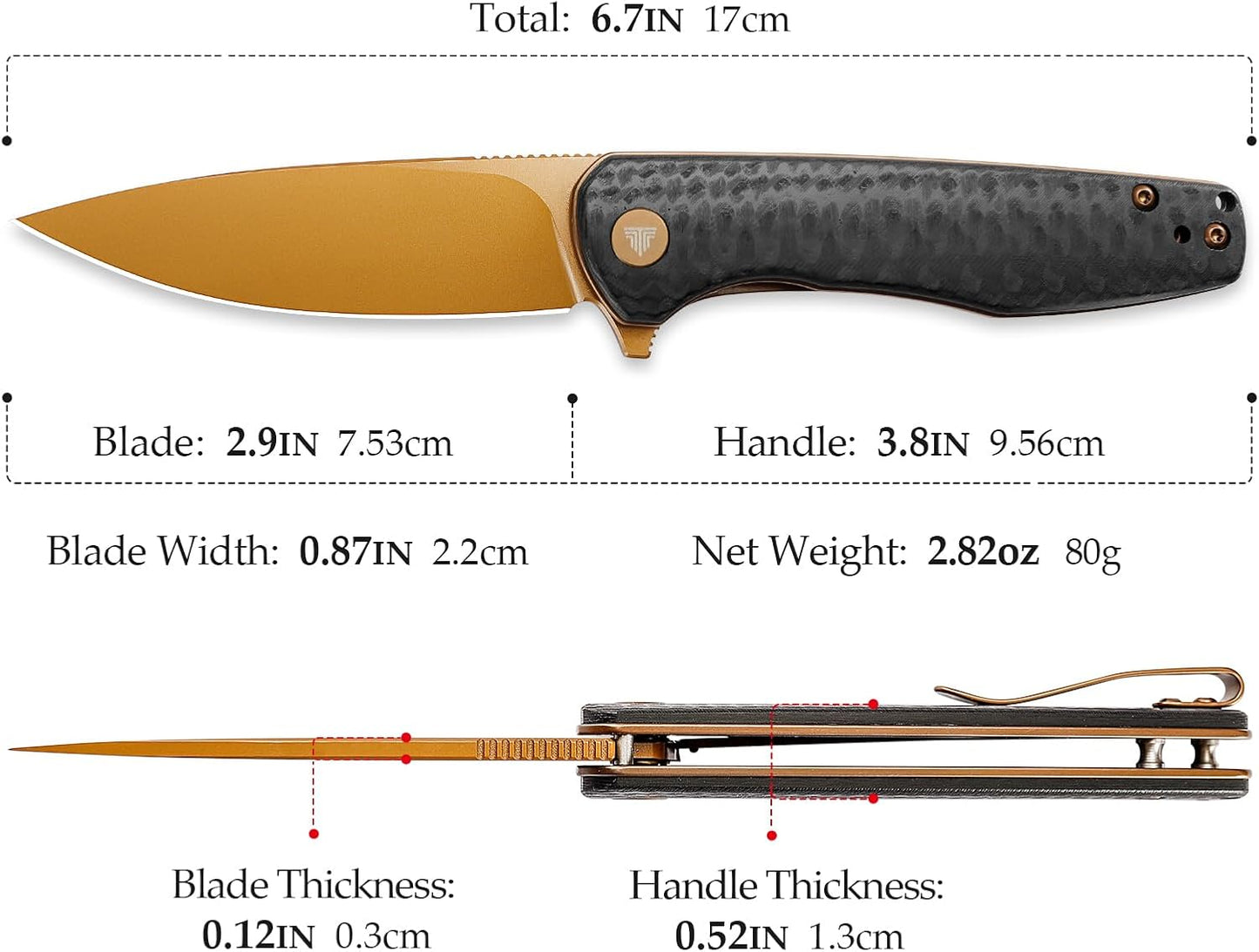 Cuchillo plegable acero 14C28N 2.9pulg hoja oro rosa