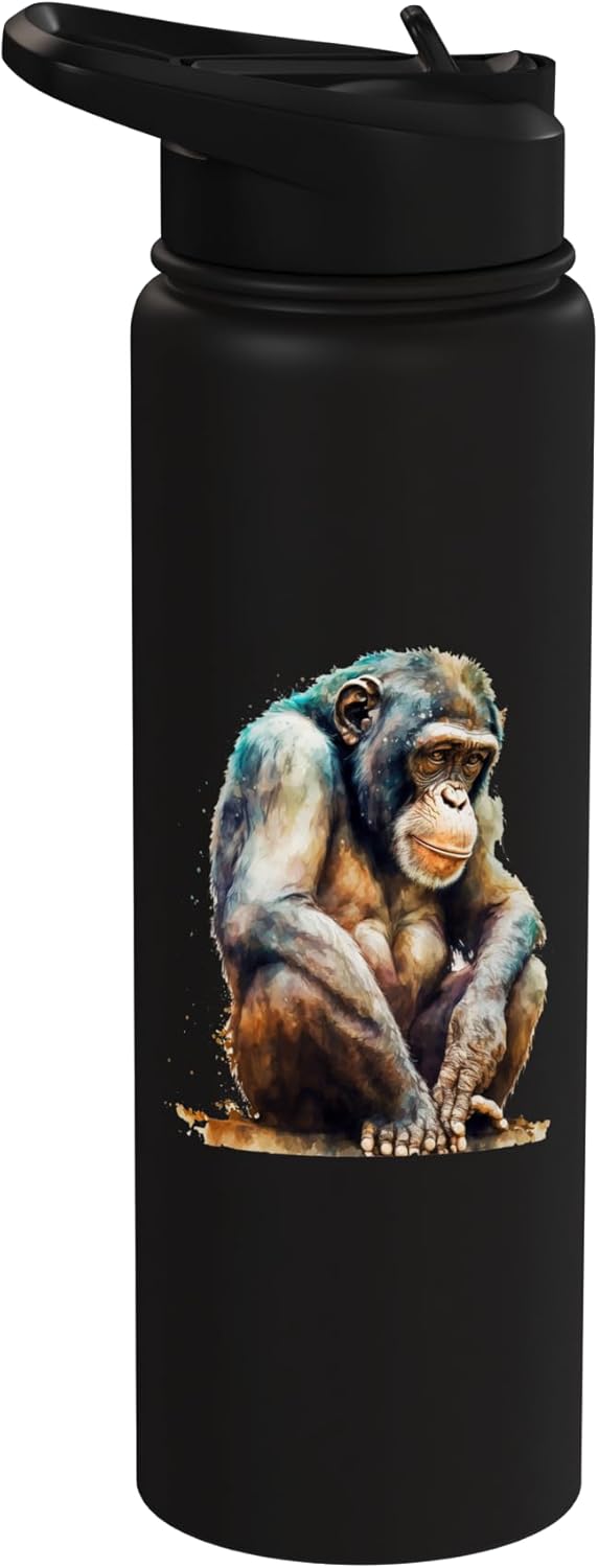 Bottella de agua acero inoxidable cuadro de chimpancé acuarela