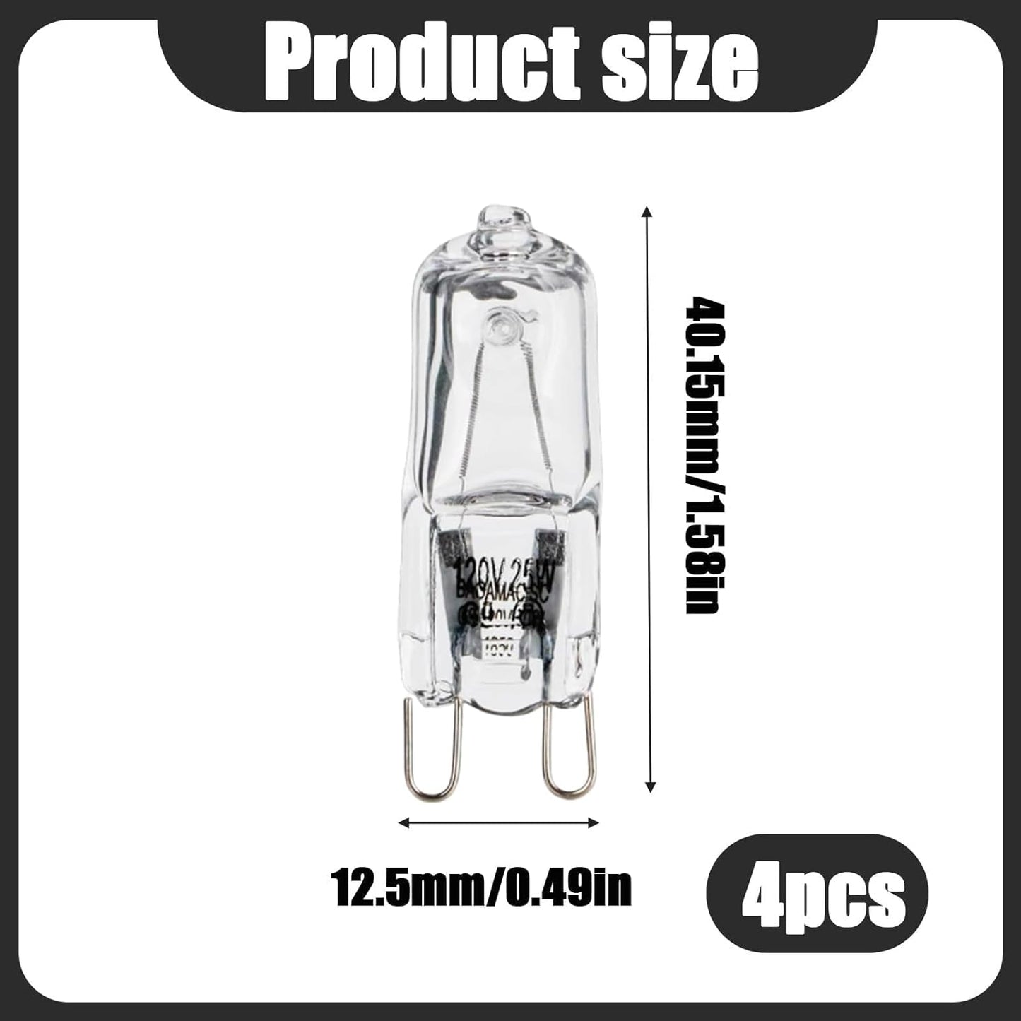 4 Bombillas G9 Halógenas 120V 25W Vidrio Transparente Base U