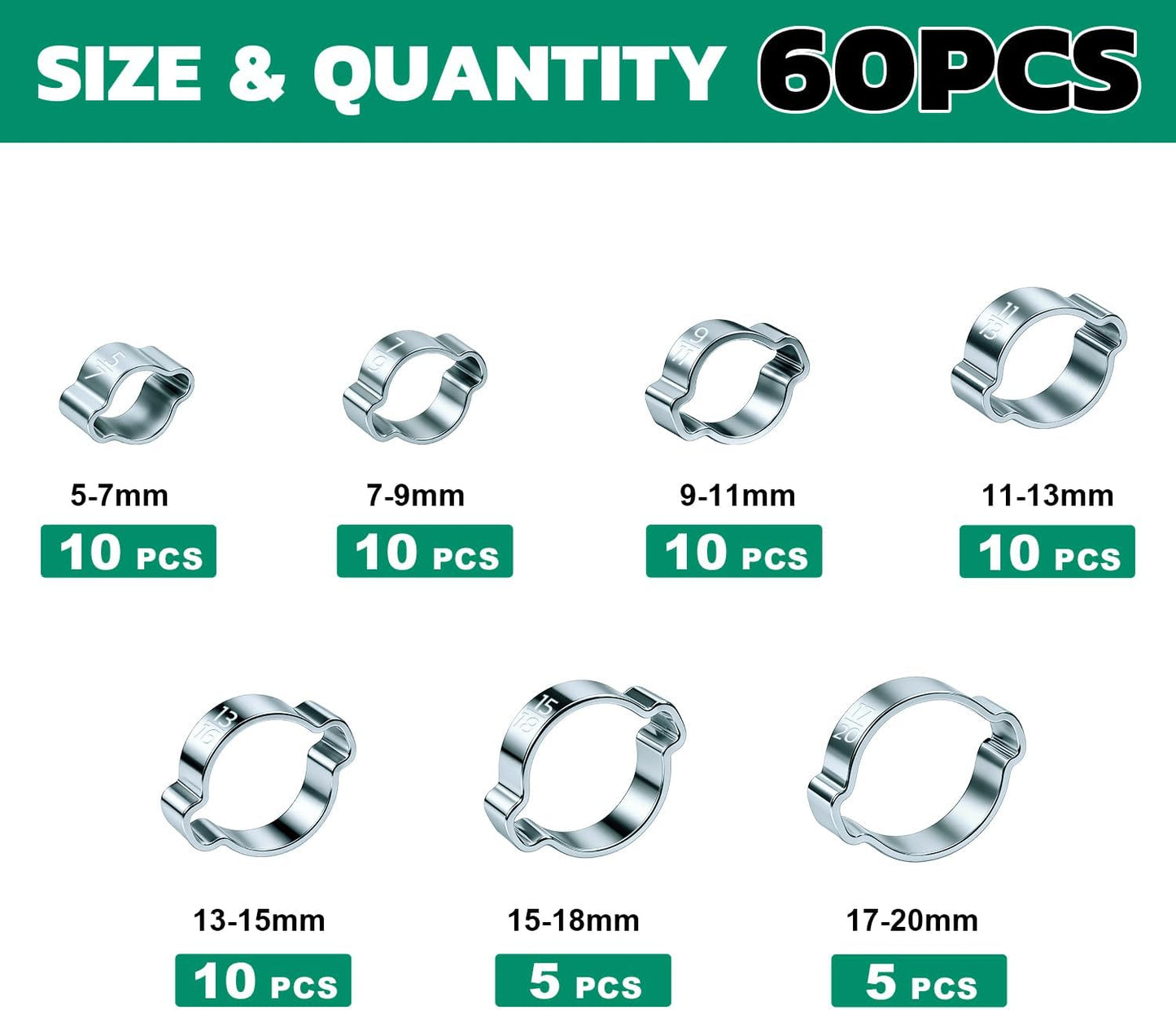 60 Abrazaderas Manguera Acero Galvanizado Tamaños 5 a 0.787pulg