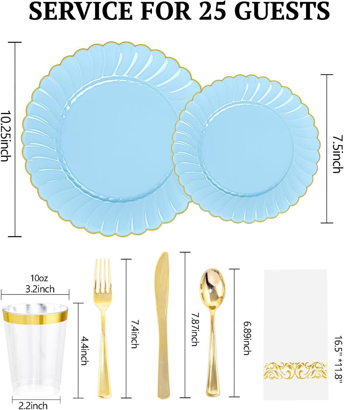 Set 350 Pzas Platos Plástico Escallopados Azul Rosa