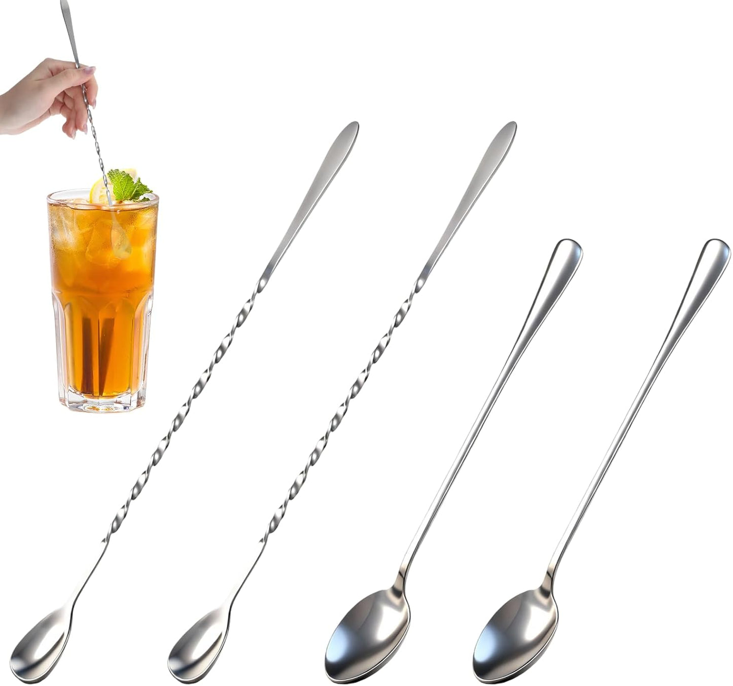 4 cucharas de cóctel de acero inoxidable para agitar y mezclar café