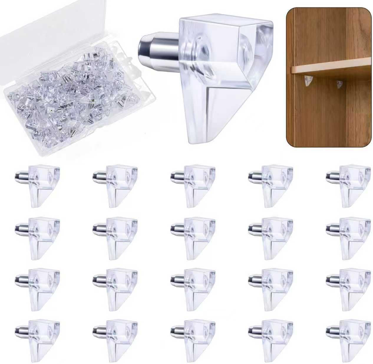 25 Pasadores Plástico Transparente Soporte Estantes