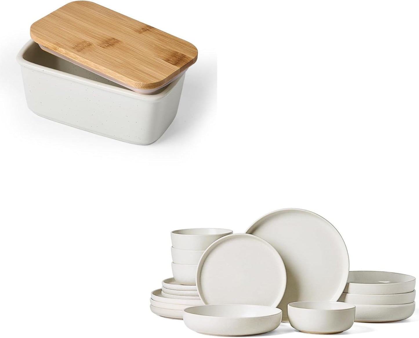 Plato mantequera con tapa set 16 pzas blanco