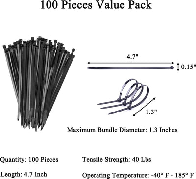 100 Pzas Cintas para Cables AutoBloqueantes 4 Pulg Negro