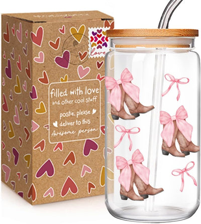 Regalos vintage para mujer con lazos rosados, botas vaqueras, tazas y cosas de rodeo