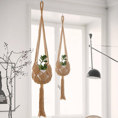 2 Colgadores Macramé Yute para Plantas 8pulg Cesta Bohemia 35pulg