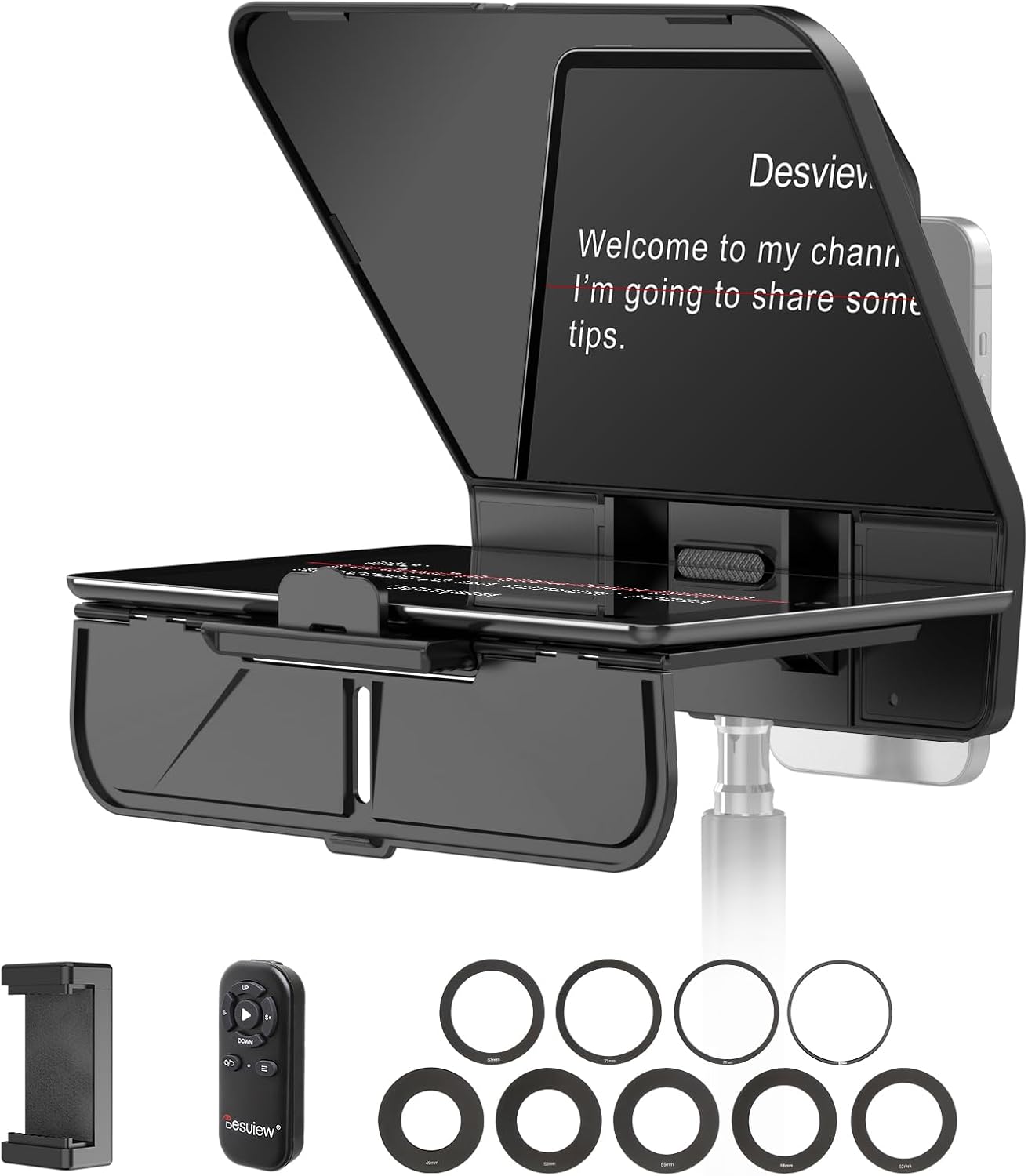 Teleprompter T5 para smartphone anillos adaptadores 1.929-3.228pulg