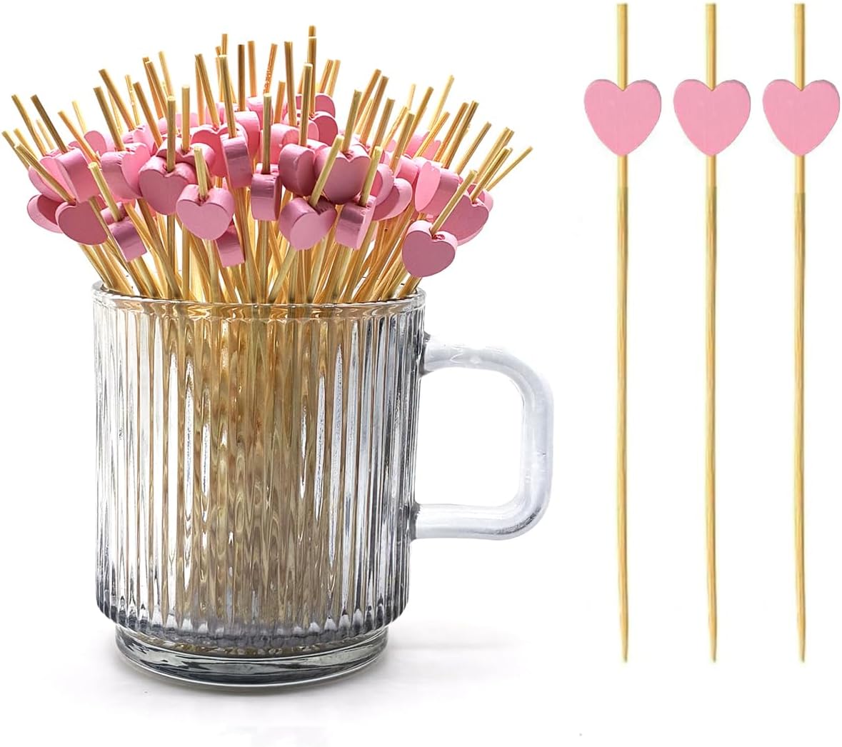 Set 120 palillos bambú corazón rosa 4.7pulg San Valentín