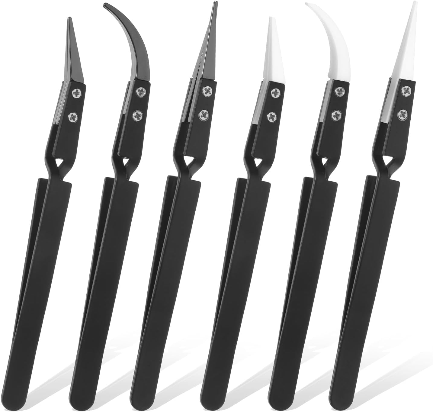6 Pinzas Cerámica Soldar Antimagnéticas Puntas Curvas Negro