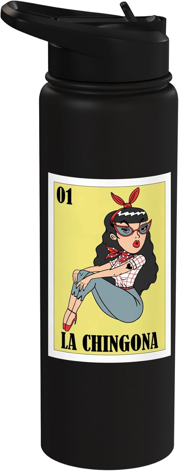 Botella de agua acero inoxidable La Chingona para mujeres hispanas