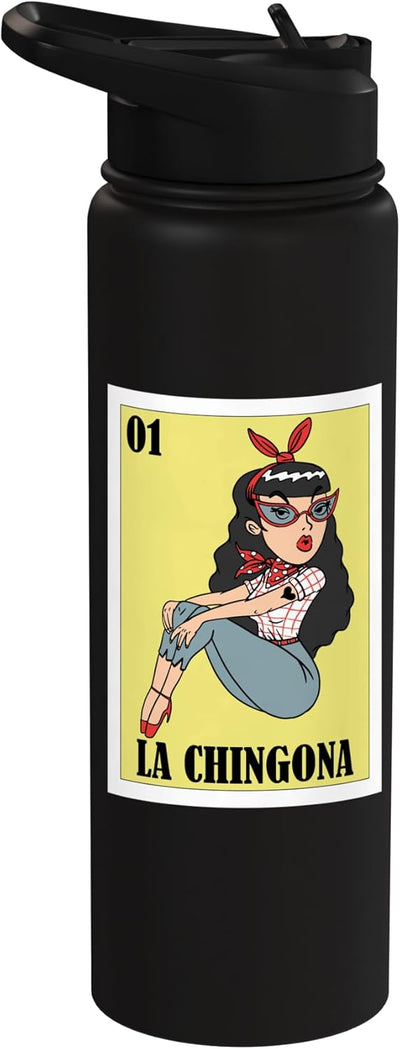 Botella de agua acero inoxidable La Chingona para mujeres hispanas