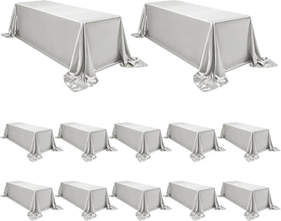 22 Manteles Satén Rectangulares 90x156pulg Plateado Boda Fiesta