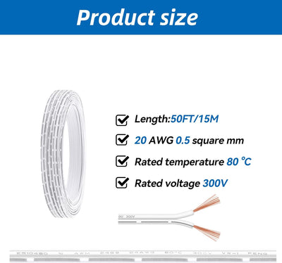 Cable puerta garaje universal 50pies 2 conductores blanco