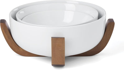 Set 24 Cuencos Soporte Madera Apto Lavavajillas Microondas Blanco