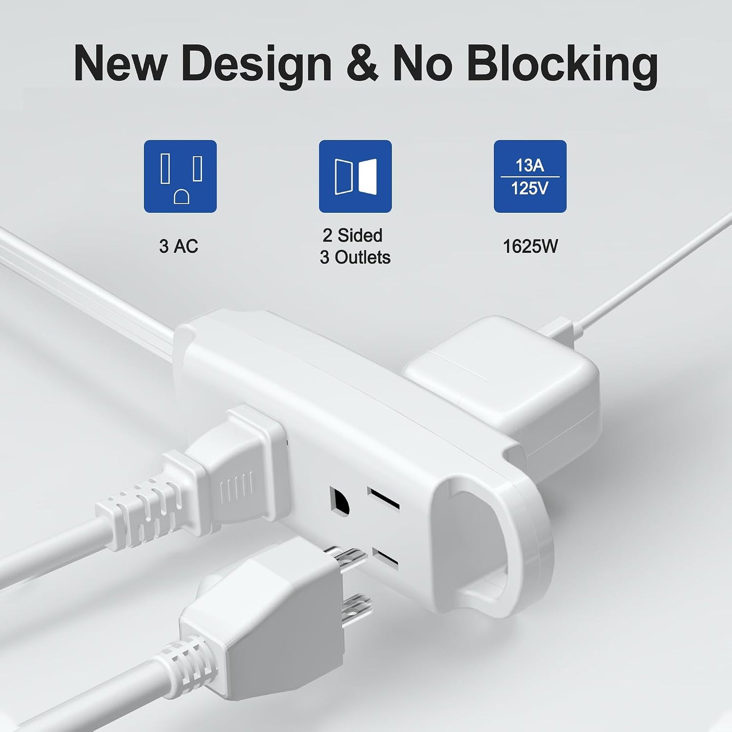 Cable extensión 3 pies enchufe pared plana 3 tomas 13A 125V
