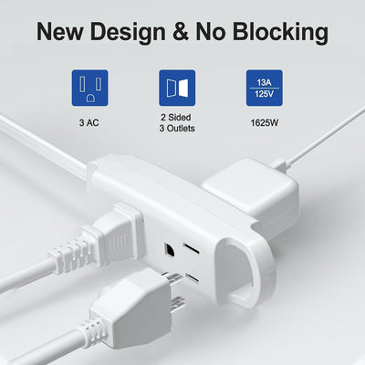 Cable extensión 3 pies enchufe pared plana 3 tomas 13A 125V
