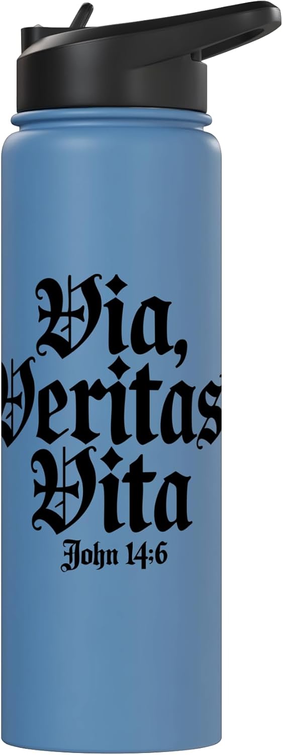 Botella agua acero inox aislada Via Veritas Vita