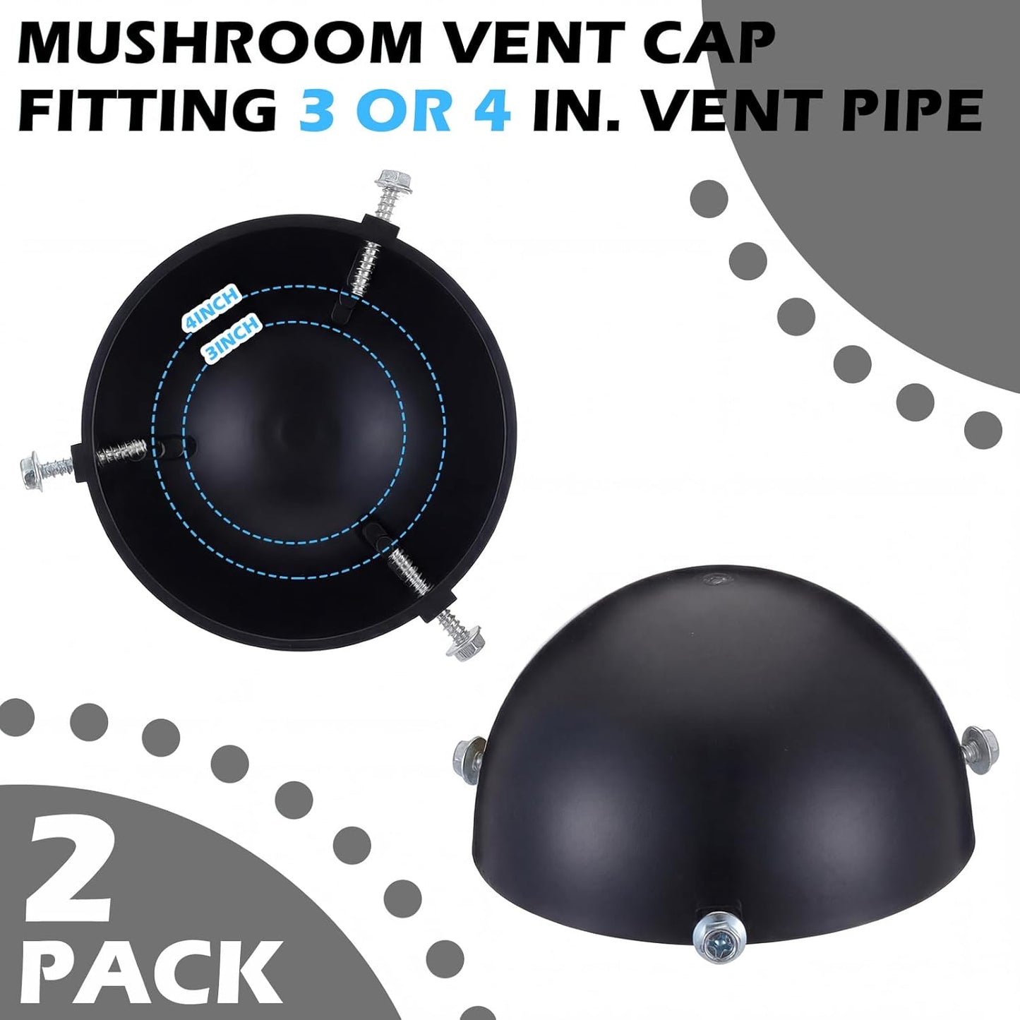 2 Tapas Ventilación Techo PVC 3-4pulg Insectos