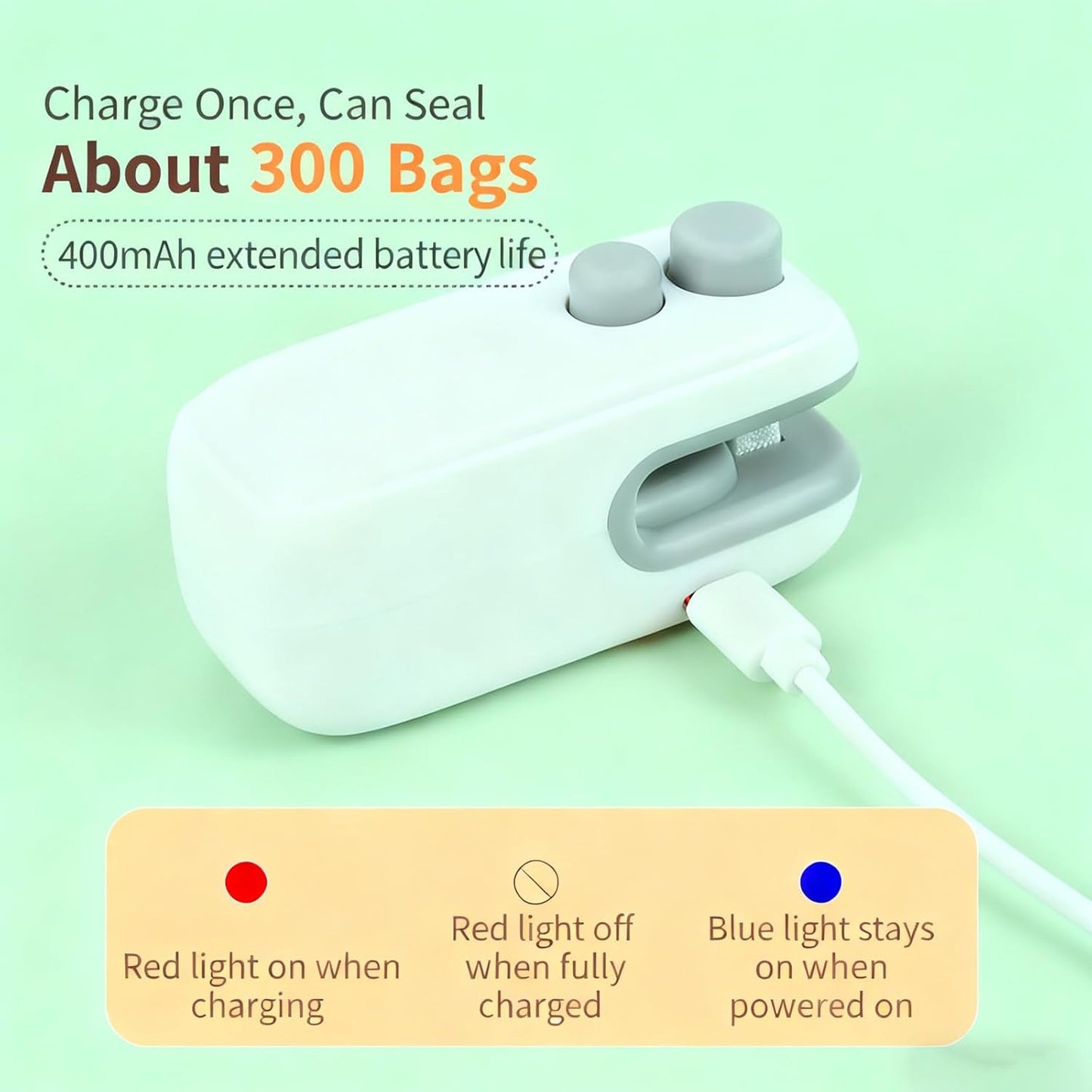 Sellador bolsas 2en1 con cortador imán USB-C recargable