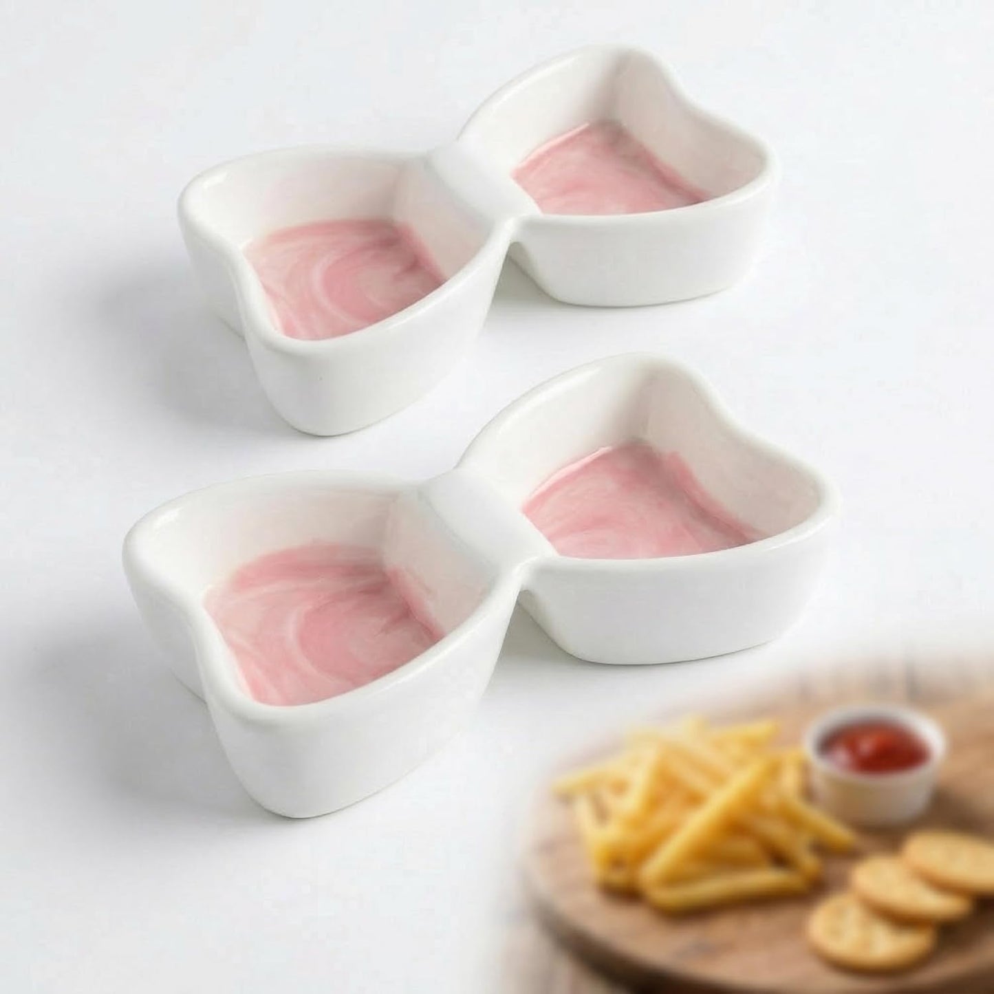Vasos de cerámica para condimentos mariposa, plato de salsa de soja 2 compartimentos