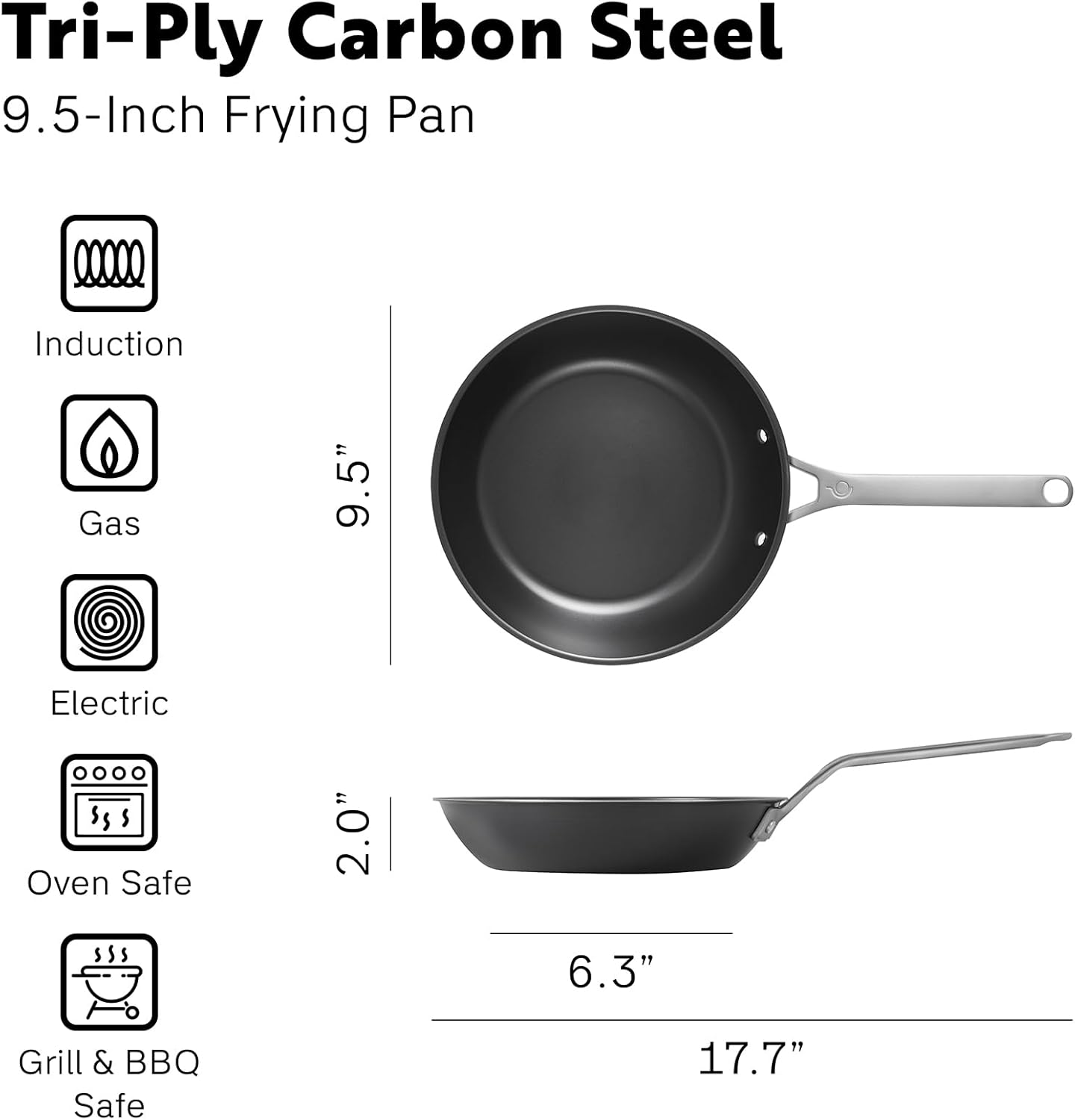 Sartén acero al carbono 9.5pulg antiadherente natural
