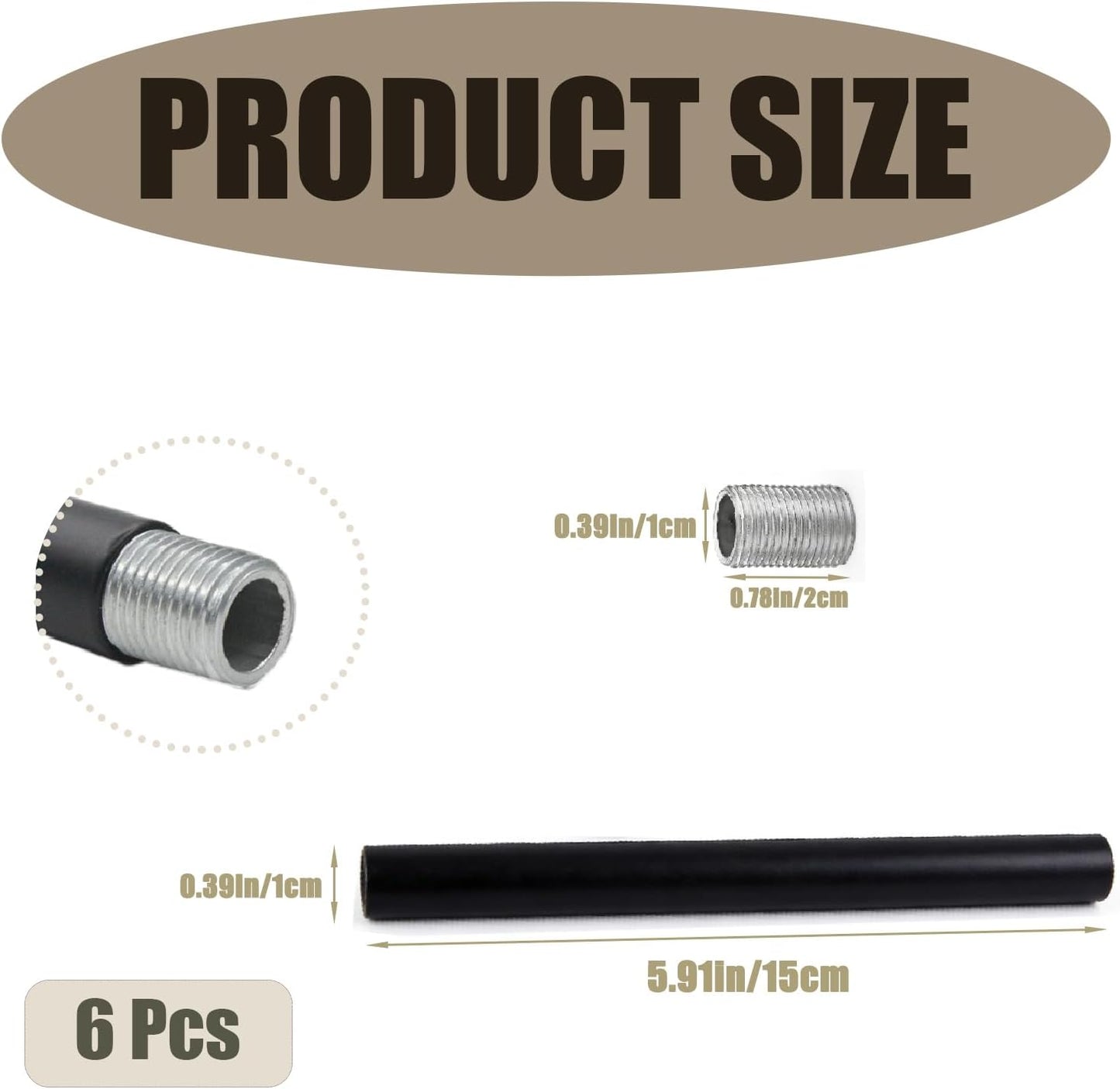 6 Barras Extensión M10 6pulg Negro Mate Iluminación