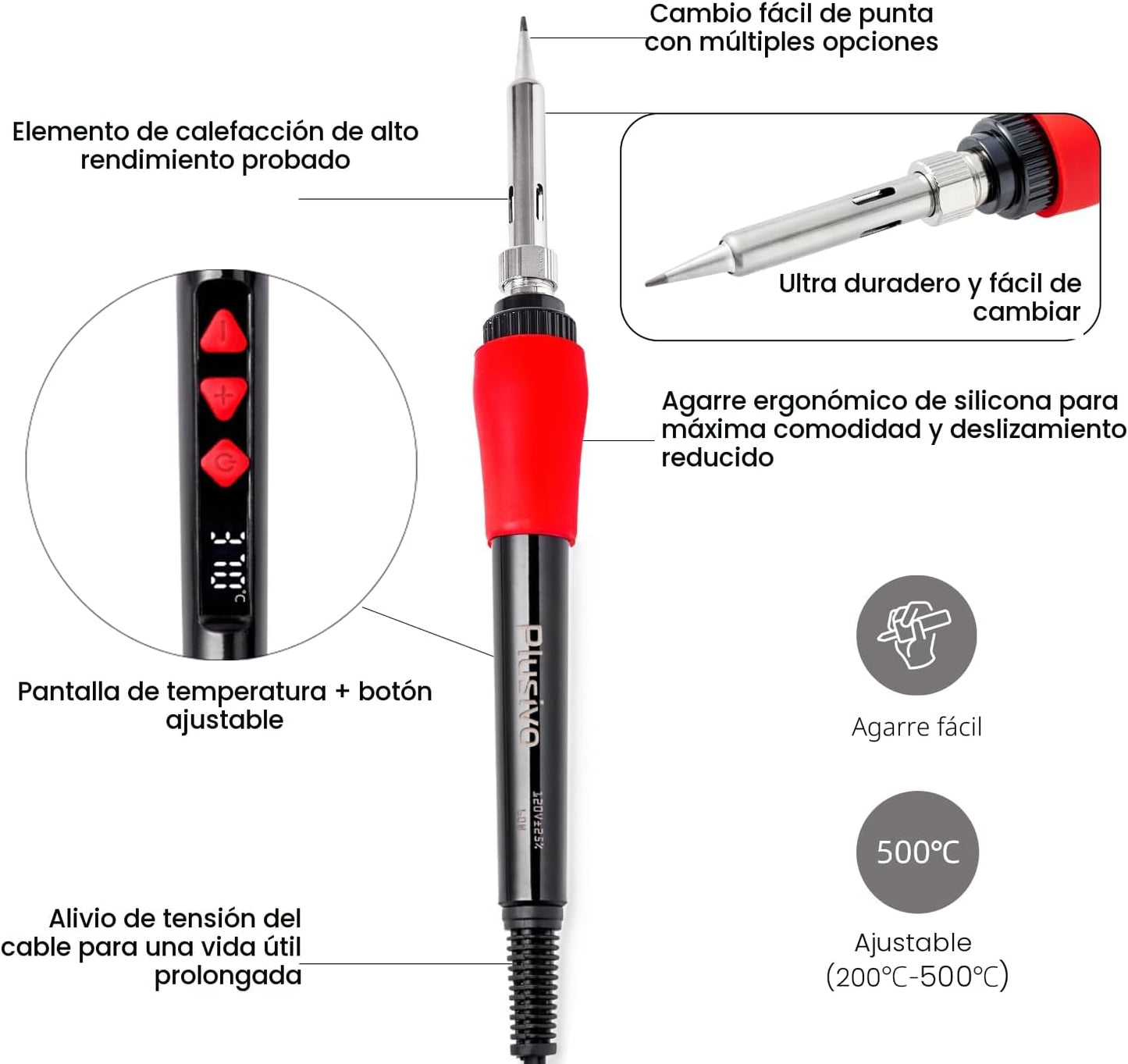Kit soldador 60W 21en1 pantalla LED soporte y bomba