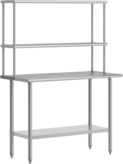 Mesa trabajo acero inox NSF 24x48 con estantes dobles