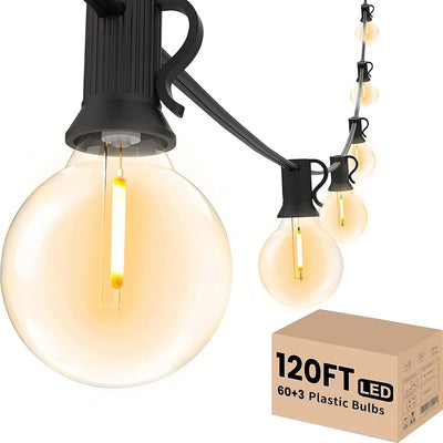 Tira luces exterior 120ft 63 LED G40 plástico para patio cafetería