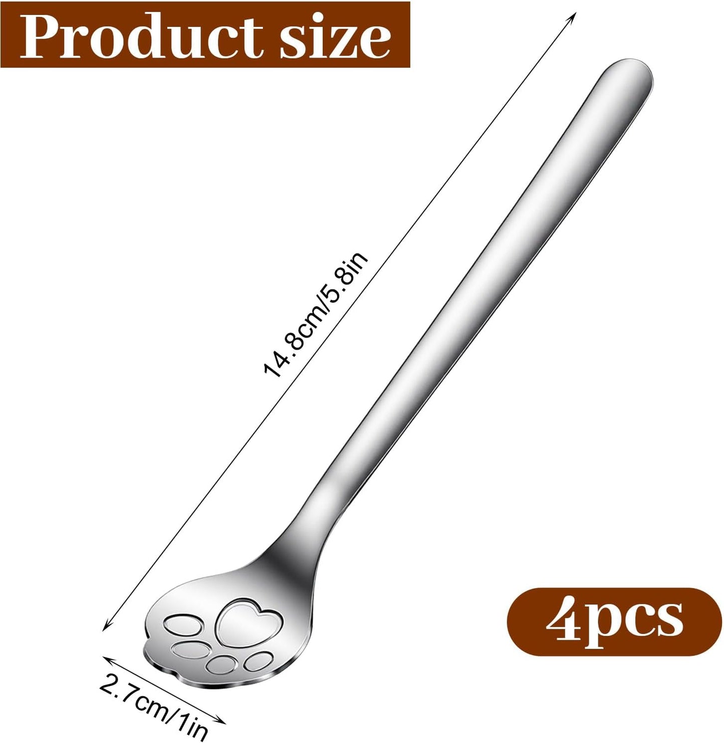 Set 4 cucharas acero inox 5.8pulg diseño pata gato postre