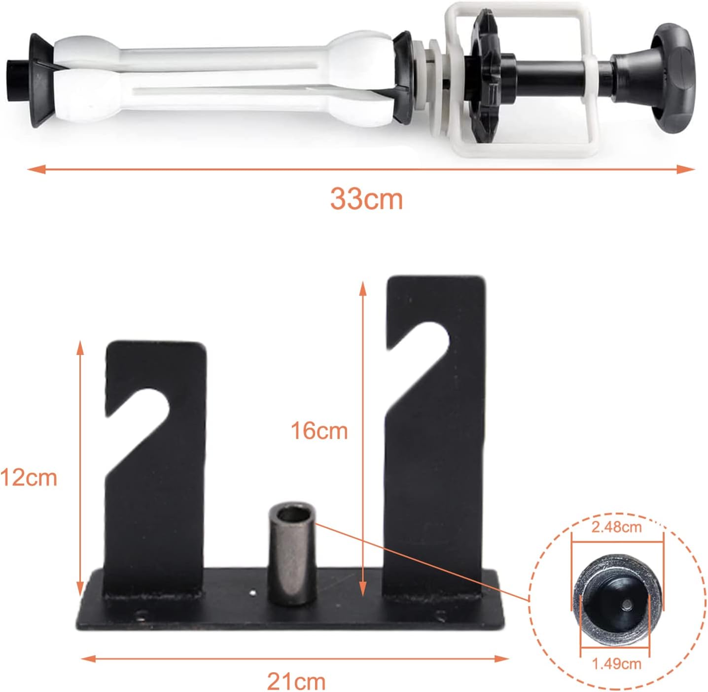 Soporte doble rodillo pared techo 2 ganchos 4 barras