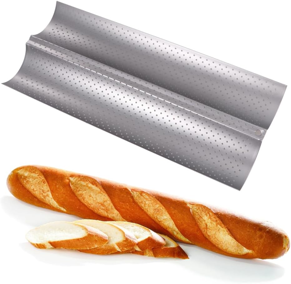 Bandeja antiadherente plata con ranuras baguette hornear