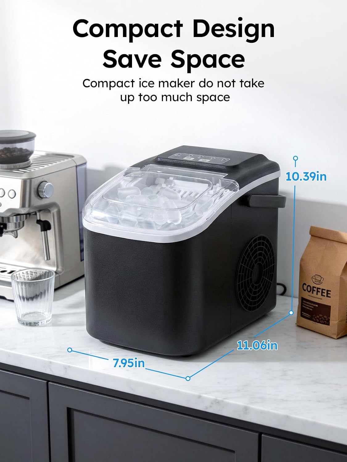 Máquina hielo encimera portátil 26lb/24h 8 cubos 6min autolimpiante