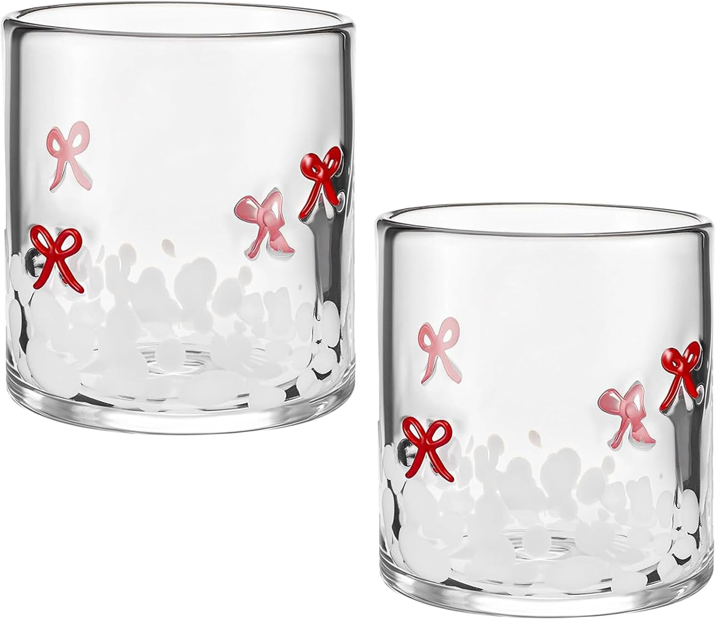 2 Vases Vidrio Doble Antiguo Lazo Rojo 16oz Bebida Fiesta