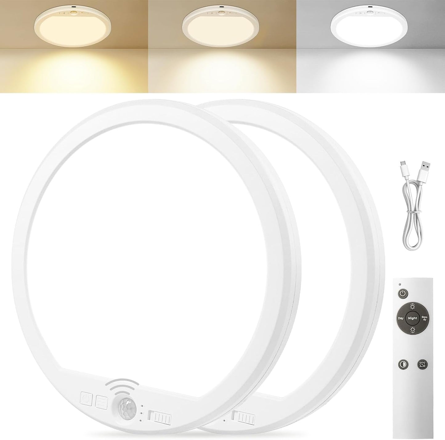 2 Luces Techo Recargables Sensor Movimiento Control Remoto