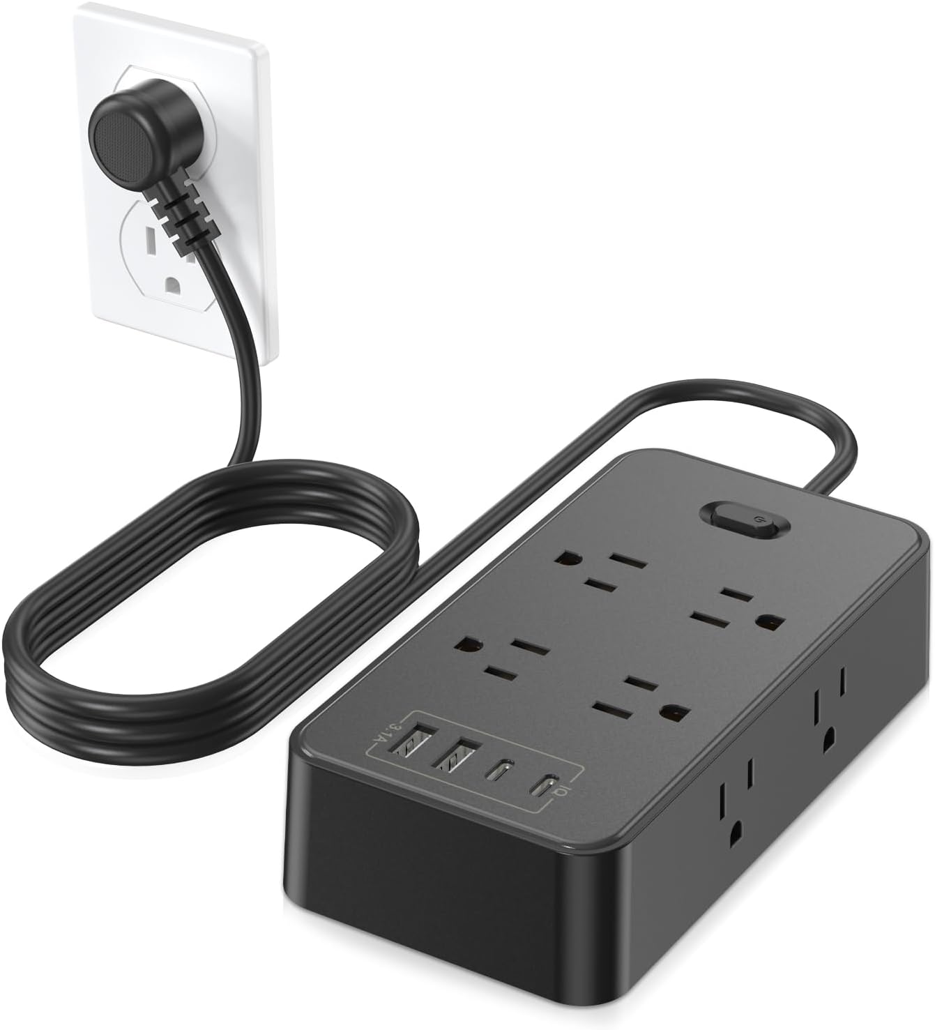 Regleta alimentación 6ft 8 tomas con USB-C y USB-A
