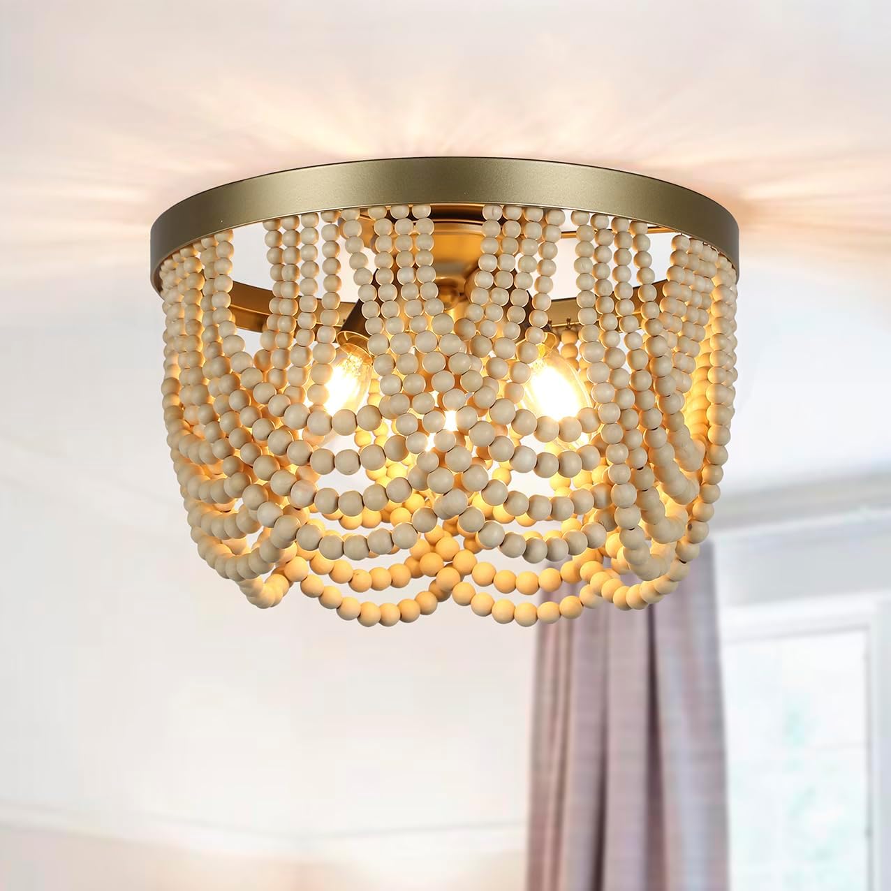 Candelabro bohemio 3 luces madera 12.6pulg para comedor