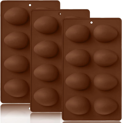 Paquete de 3 moldes de silicona 3D para huevos de Pascua antiadherentes con 8 cavidades