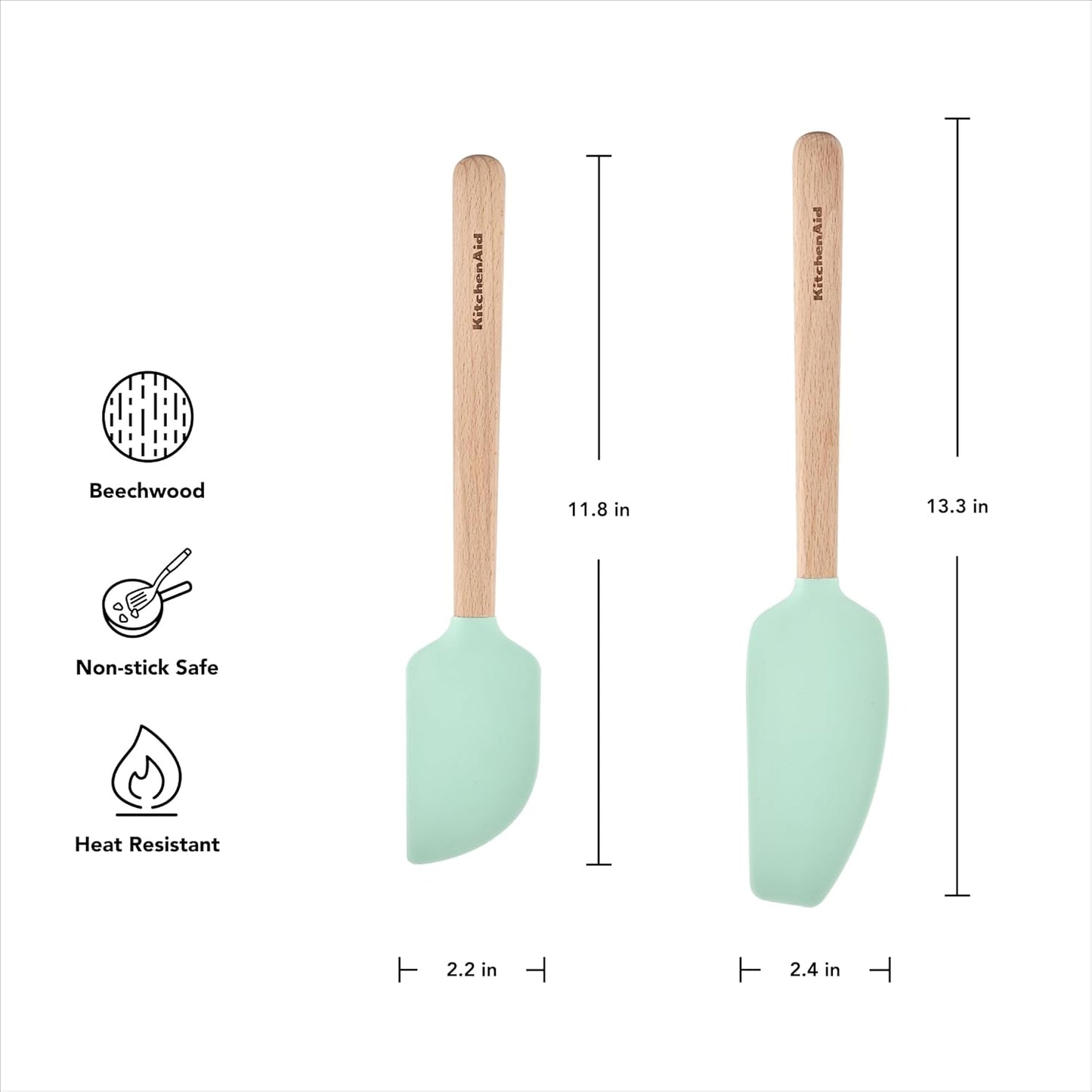 Juego de espátulas de madera de haya KitchenAid, 2 piezas menta