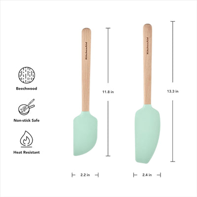 Juego de espátulas de madera de haya KitchenAid, 2 piezas menta