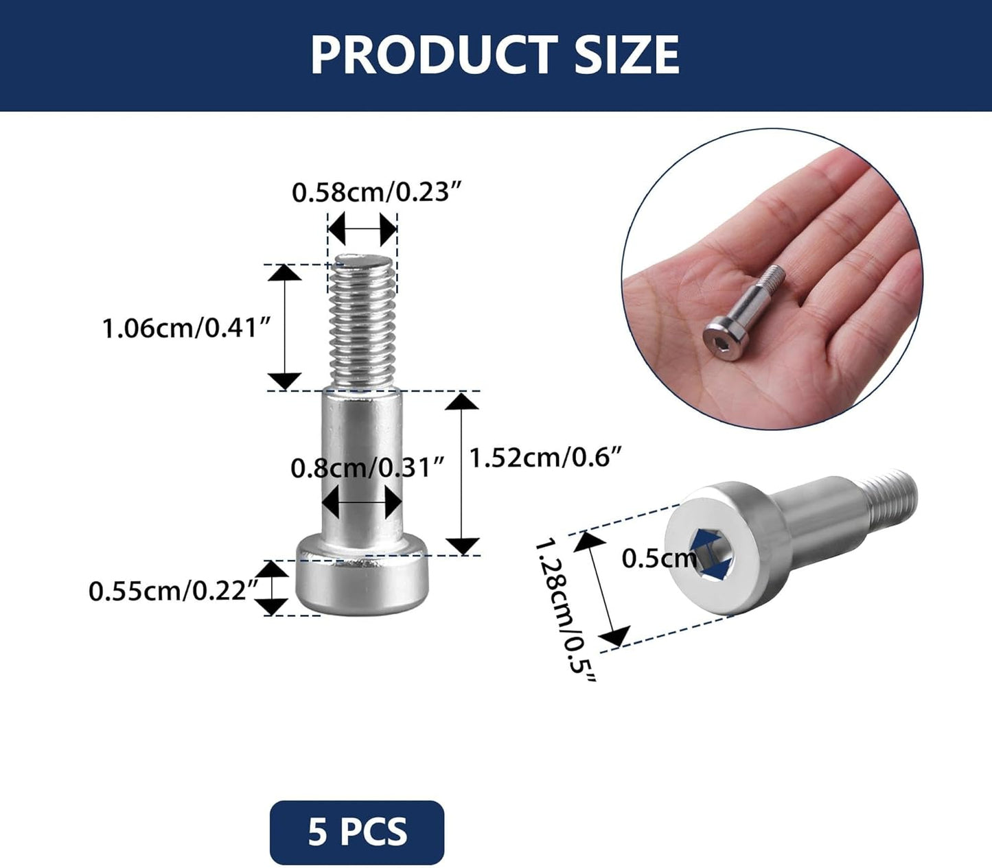 5 Pzas Tornillo Hombro Acero Inox M6x16