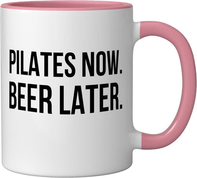 Taza cerámica de pilates divertida con colores rosa y blanco