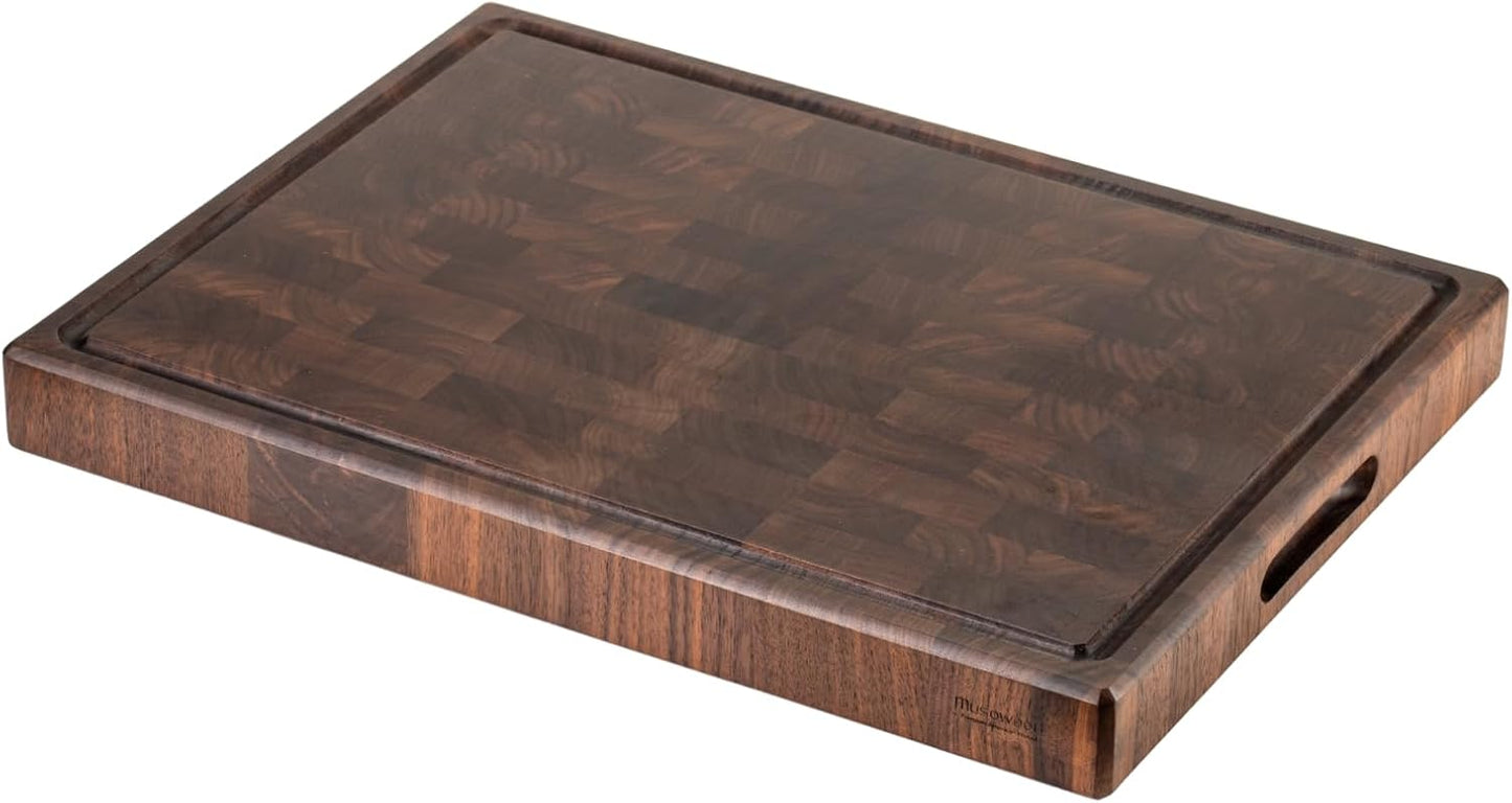 Tabla de cortar de madera de nogal negro doble cara 2 pulgadas con ranura para jugo