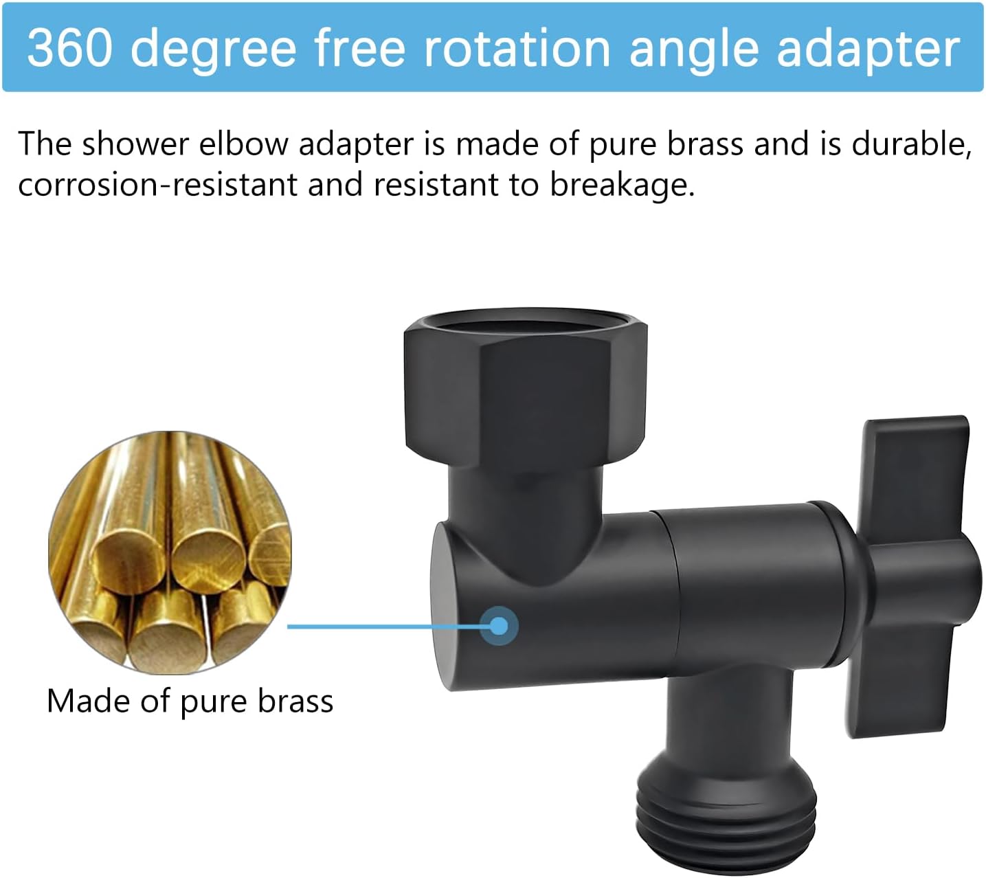 Adaptador ducha latón macizo ajustable negro mate