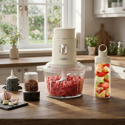 Picadora eléctrica 4 en 1 y procesador de alimentos pequeño con cuenco de vidrio